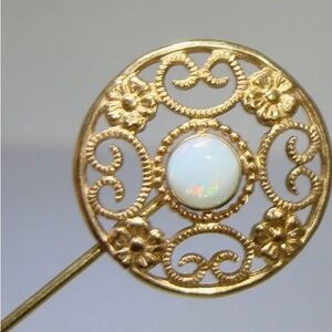 Vintage 12k Yellow Gold Filled Filgree
W/fiery Opal Stick Pin